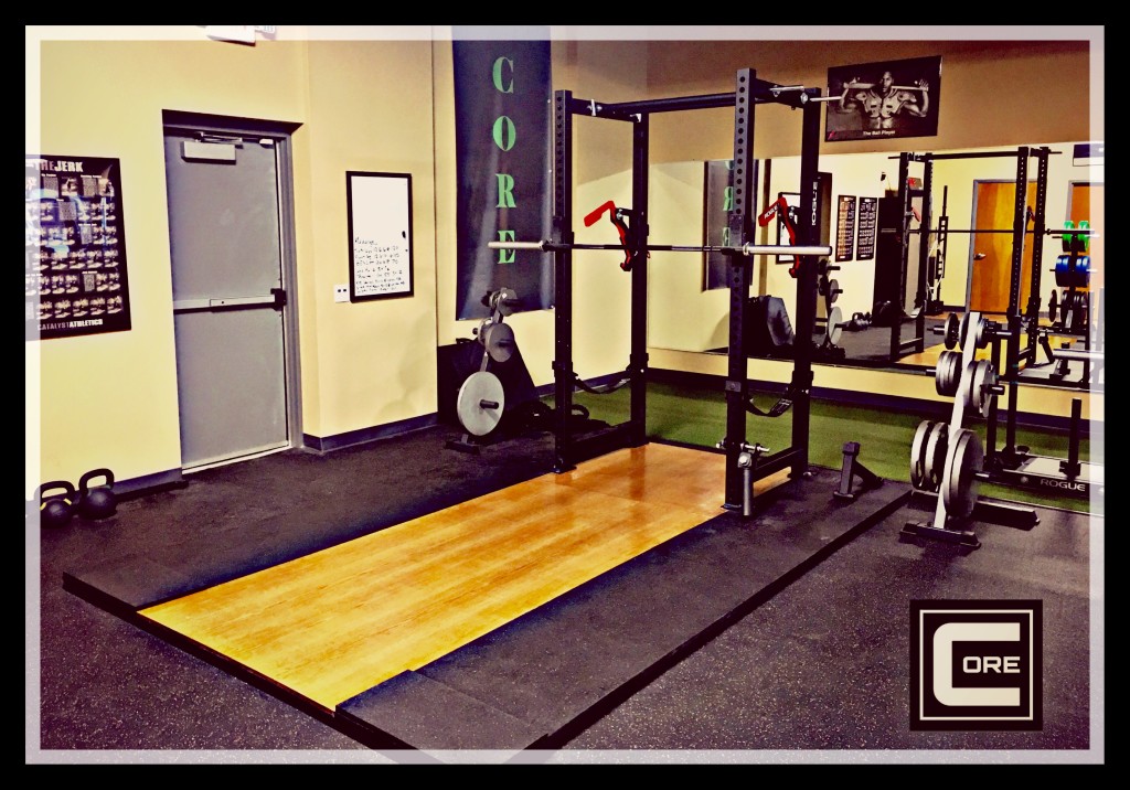 We are proud of our new 8'x12' full Oak Olympic lifting platform. 